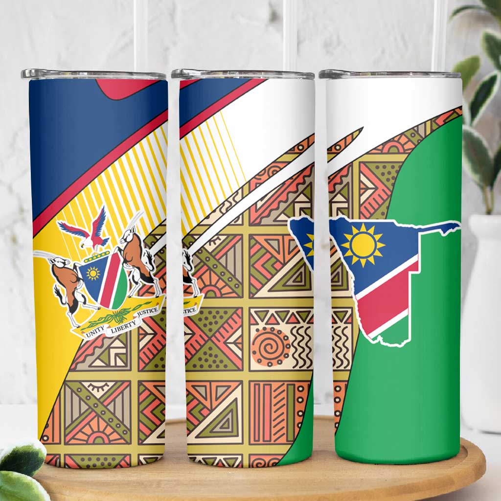 Afro Namibia Map Skinny Tumbler National Emblem and Cultural Motif Design TS04