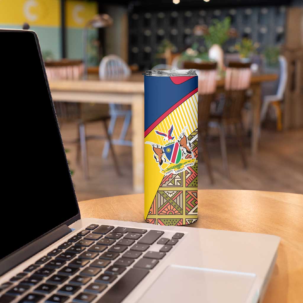 Afro Namibia Map Skinny Tumbler National Emblem and Cultural Motif Design TS04