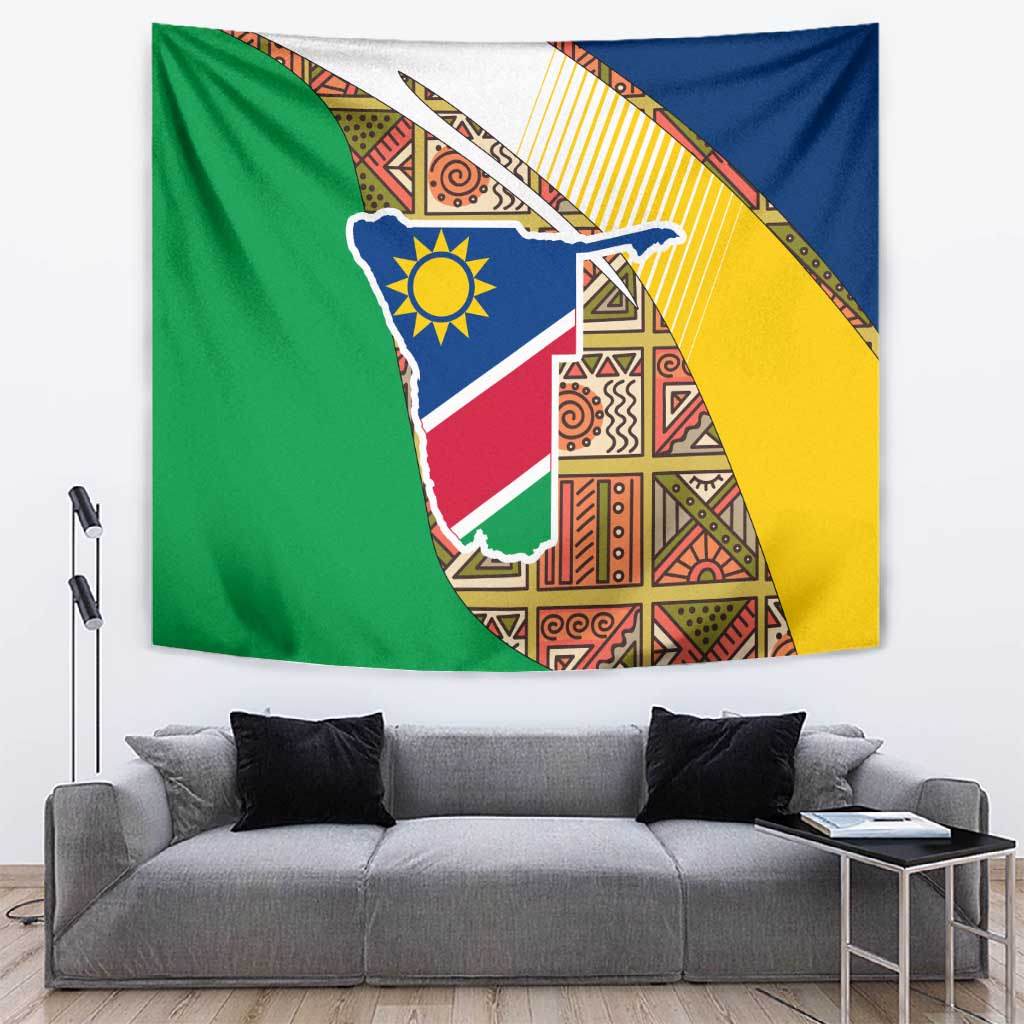 Afro Namibia Map Tapestry National Emblem and Cultural Motif Design TS04