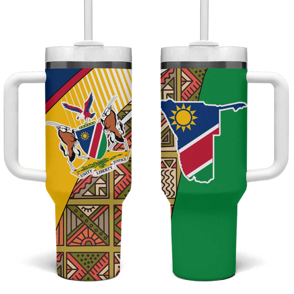 Afro Namibia Map Tumbler With Handle National Emblem and Cultural Motif Design TS04