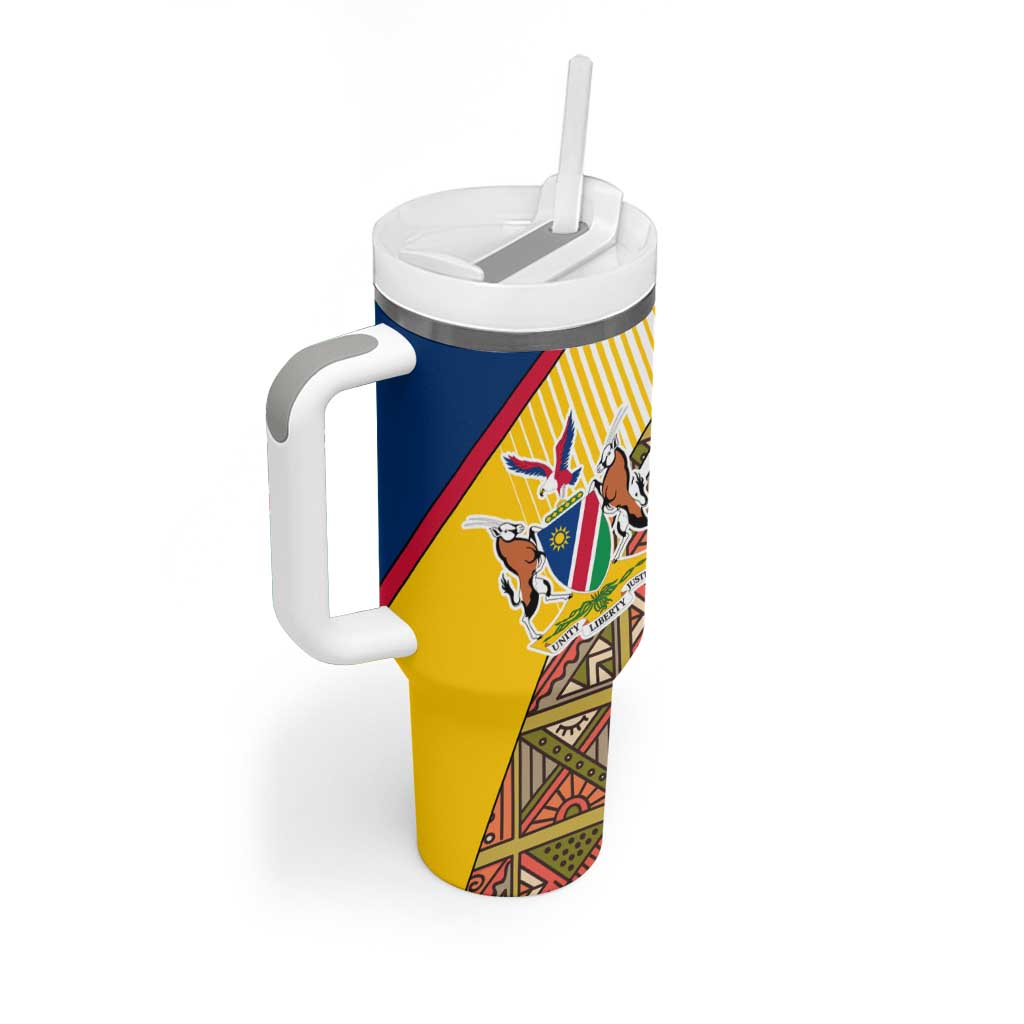Afro Namibia Map Tumbler With Handle National Emblem and Cultural Motif Design TS04