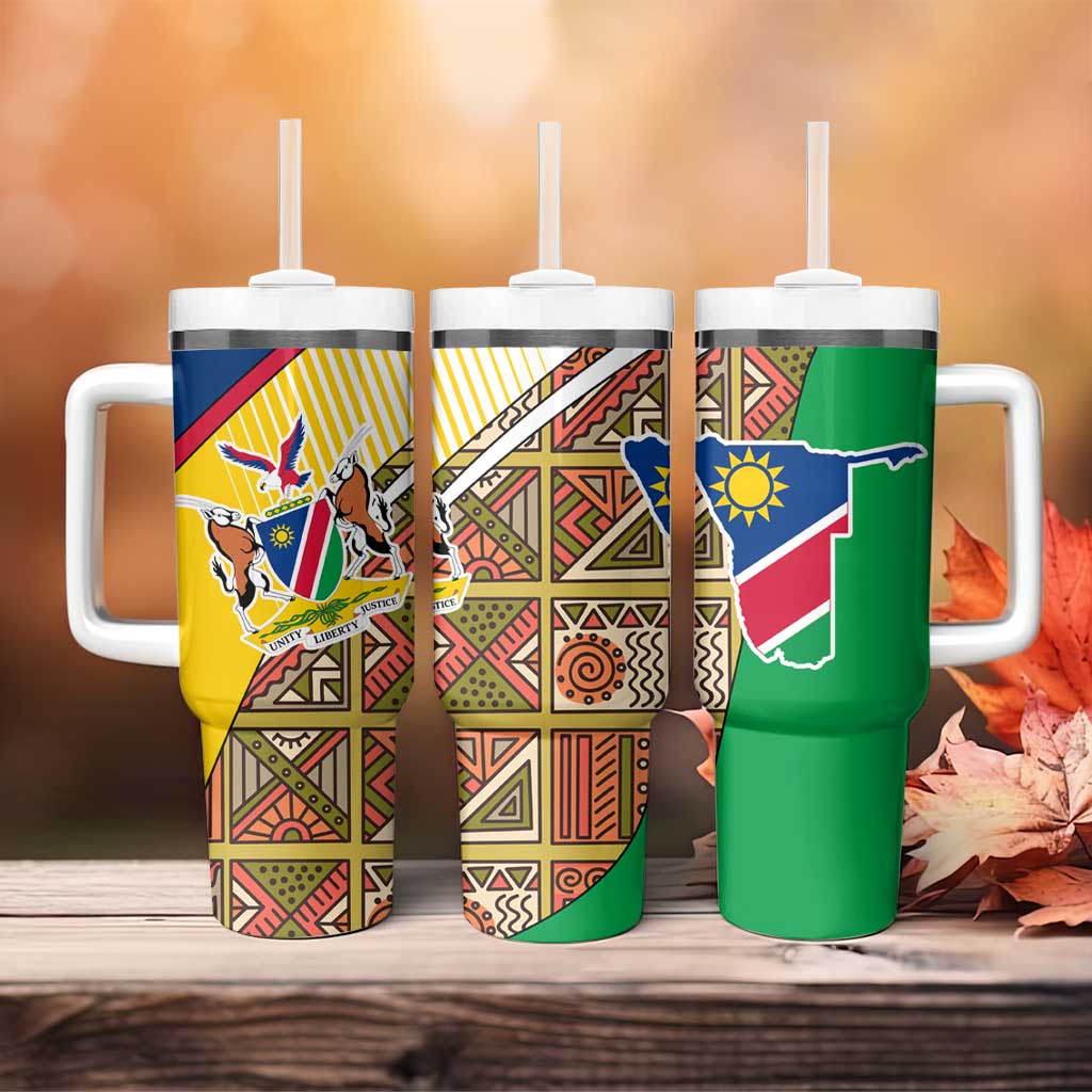 Afro Namibia Map Tumbler With Handle National Emblem and Cultural Motif Design TS04