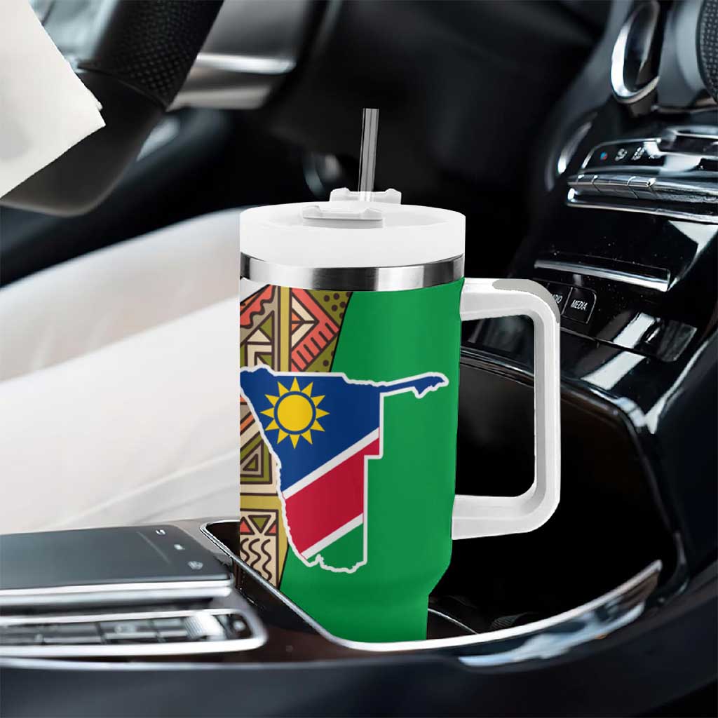 Afro Namibia Map Tumbler With Handle National Emblem and Cultural Motif Design TS04