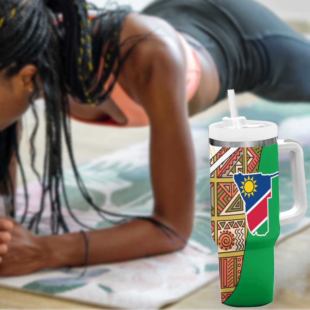 Afro Namibia Map Tumbler With Handle National Emblem and Cultural Motif Design TS04