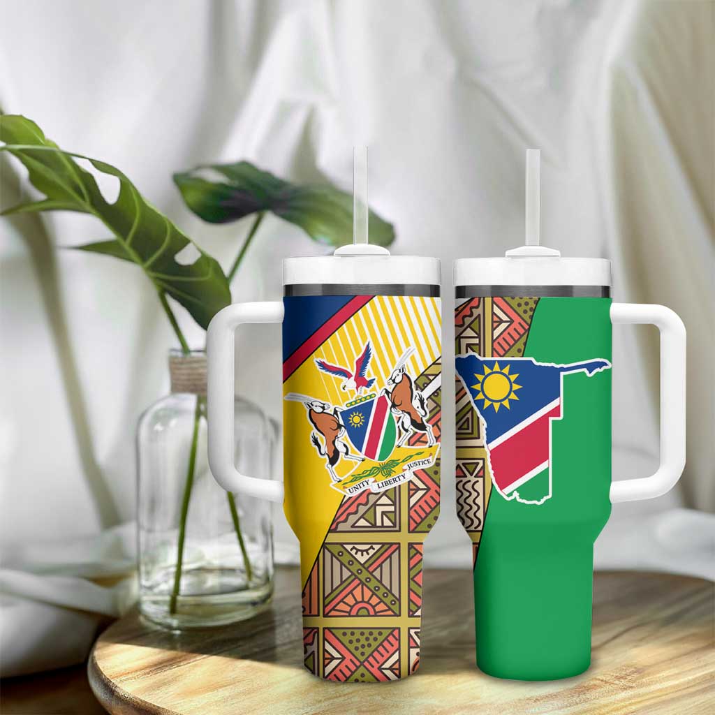 Afro Namibia Map Tumbler With Handle National Emblem and Cultural Motif Design TS04