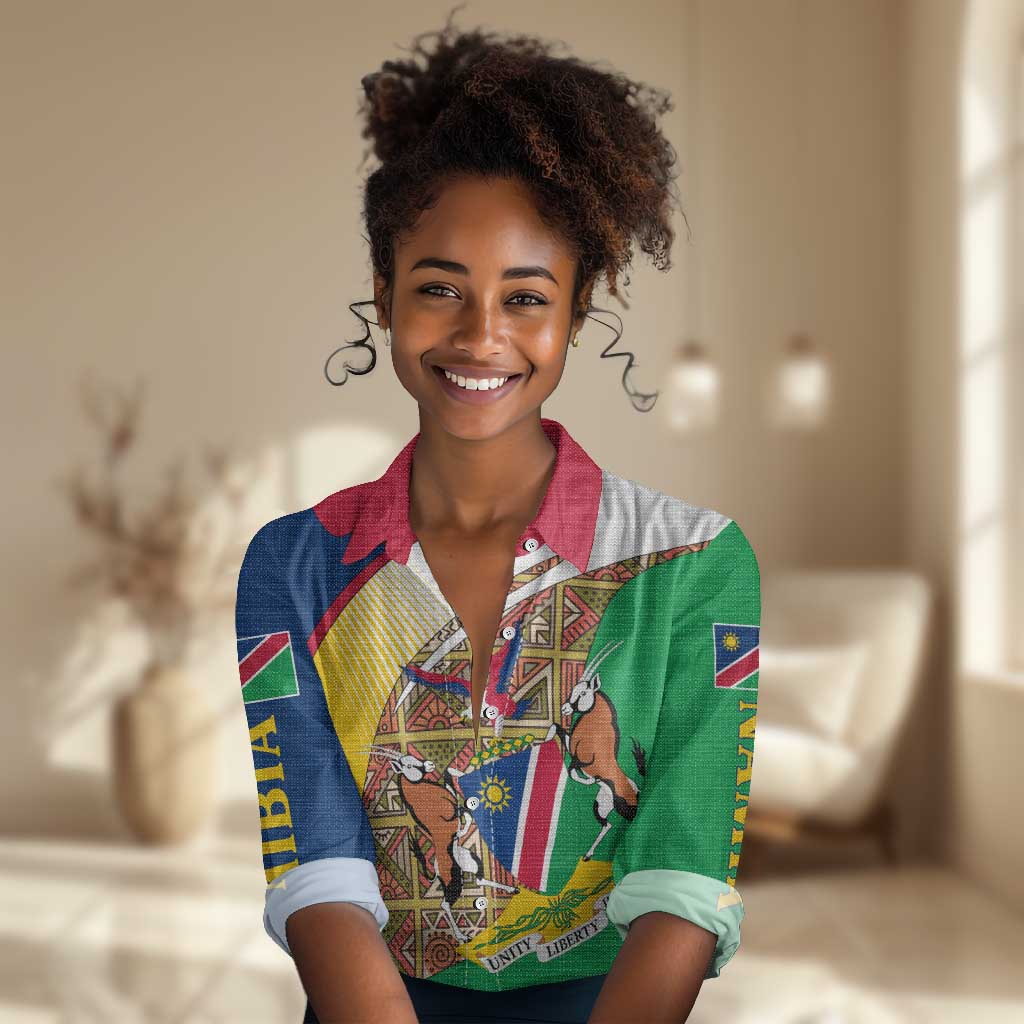 Afro Namibia Map Women Casual Shirt National Emblem and Cultural Motif Design TS04