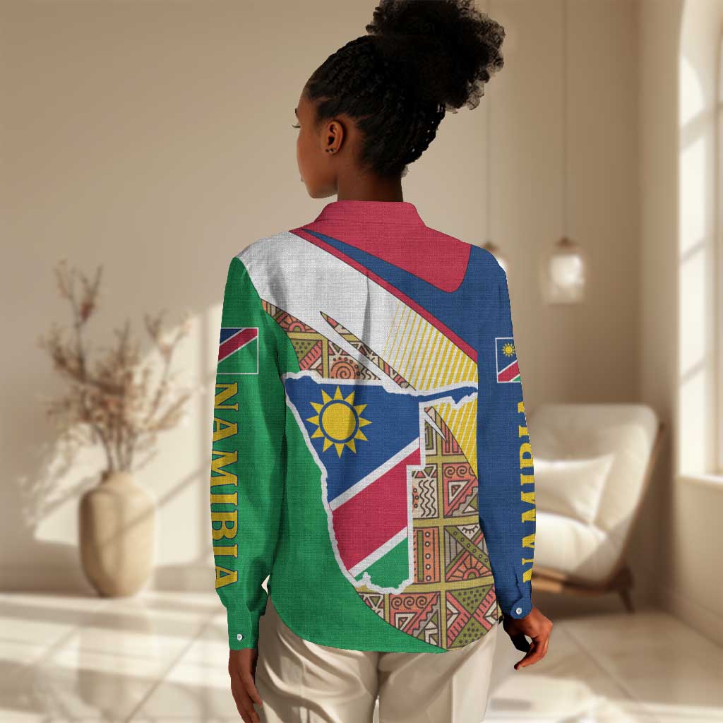 Afro Namibia Map Women Casual Shirt National Emblem and Cultural Motif Design TS04