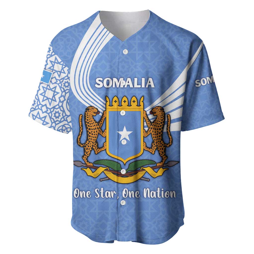 Somalia Baseball Jersey with Coat of Arms One Star One Nation Blue White Spirit TS04