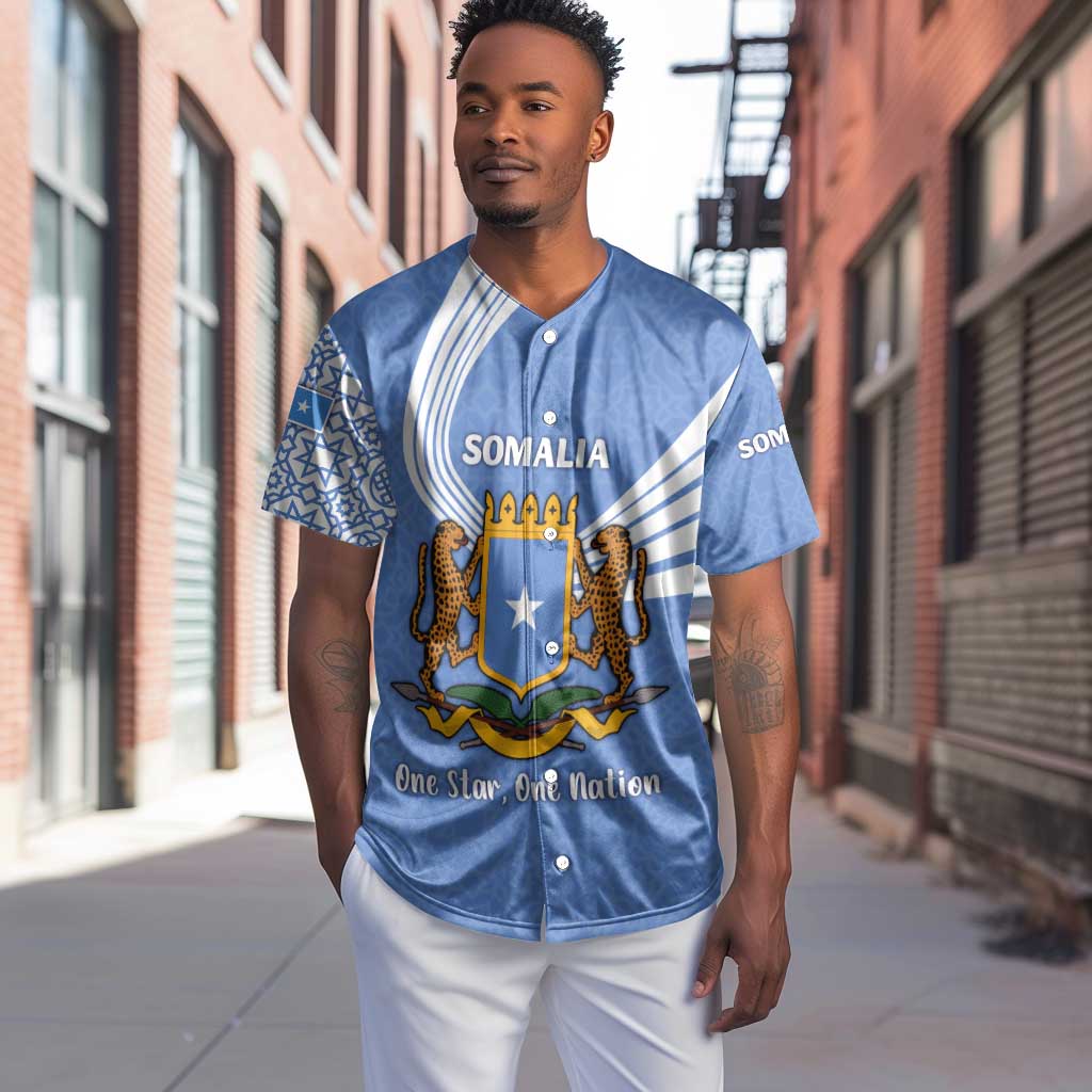 Somalia Baseball Jersey with Coat of Arms One Star One Nation Blue White Spirit TS04