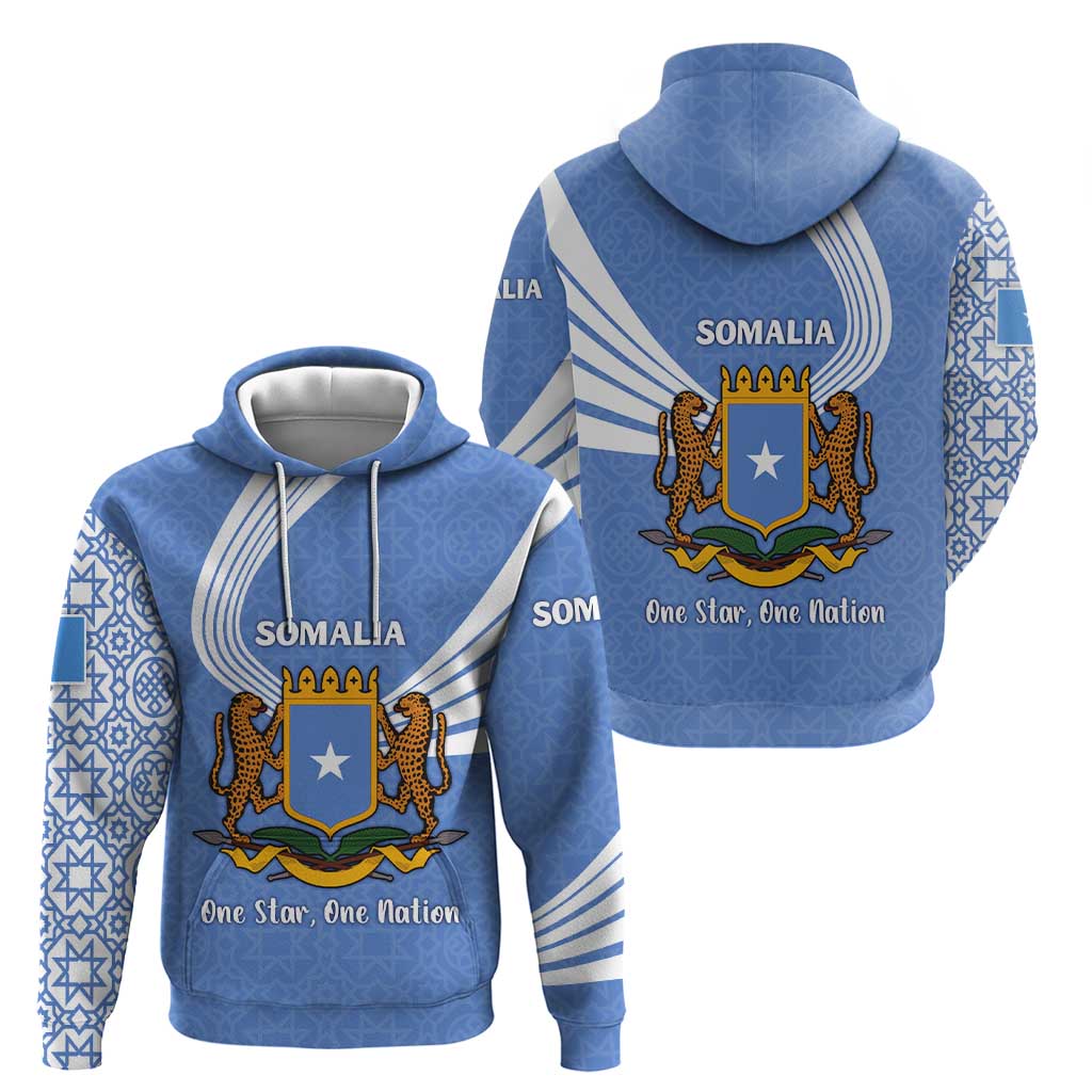 Somalia Hoodie with Coat of Arms One Star One Nation Blue White Spirit TS04