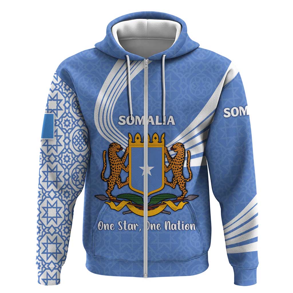 Somalia Hoodie with Coat of Arms One Star One Nation Blue White Spirit TS04