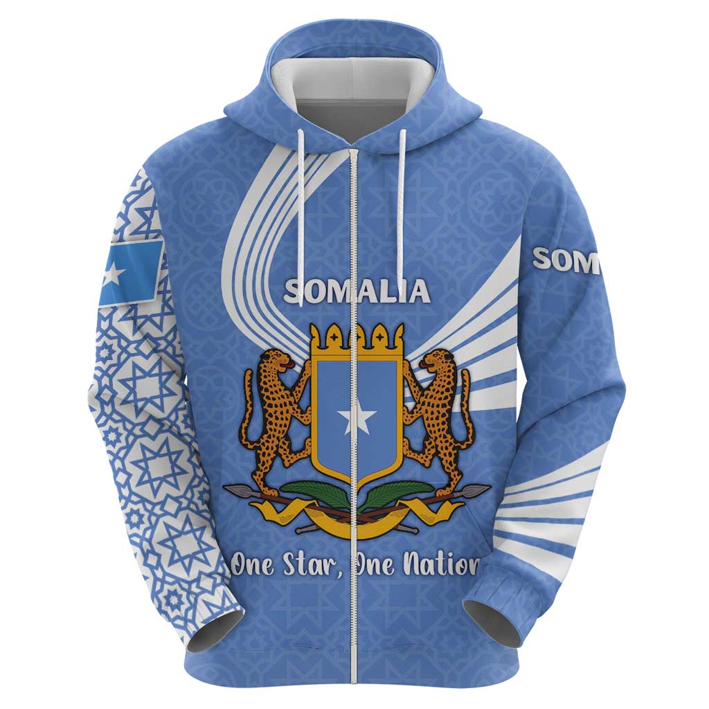 Somalia Hoodie with Coat of Arms One Star One Nation Blue White Spirit TS04