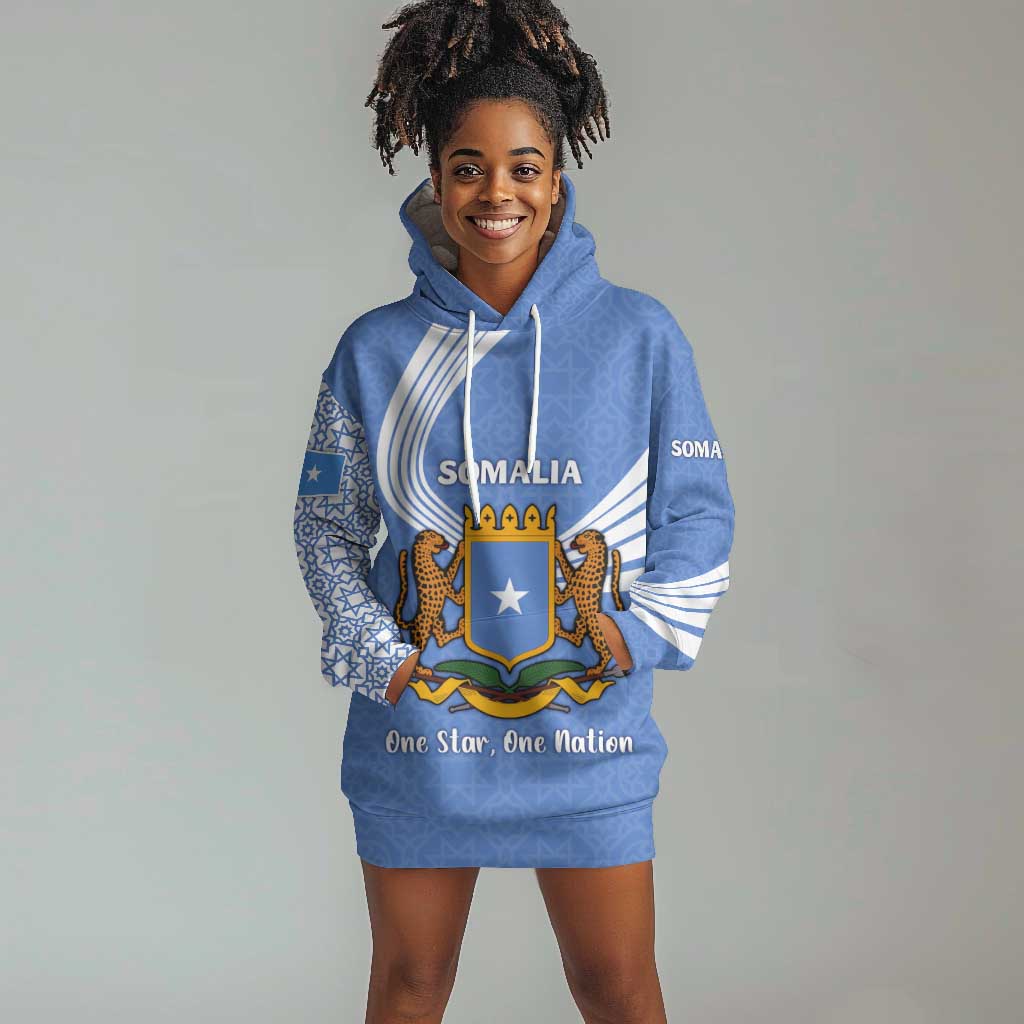 Somalia Hoodie Dress with Coat of Arms One Star One Nation Blue White Spirit TS04