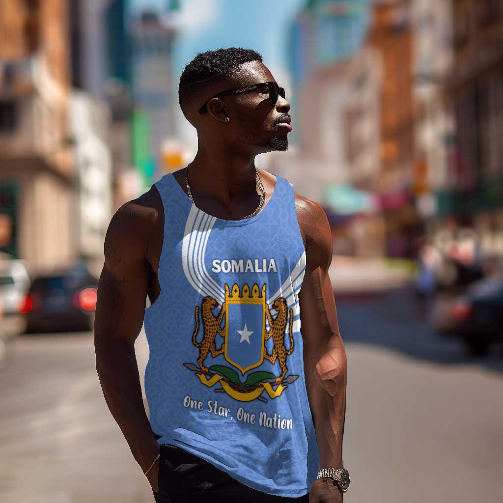 Somalia Men Tank Top with Coat of Arms One Star One Nation Blue White Spirit TS04