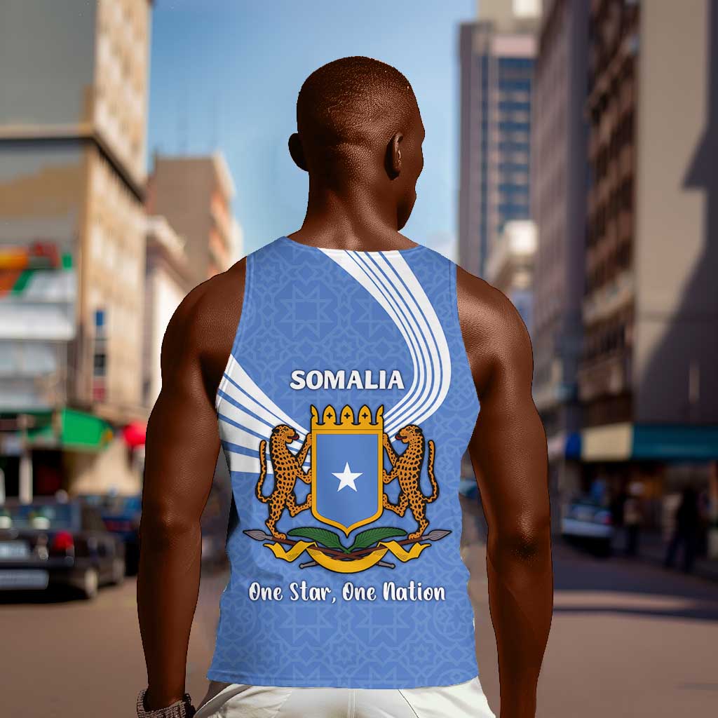 Somalia Men Tank Top with Coat of Arms One Star One Nation Blue White Spirit TS04