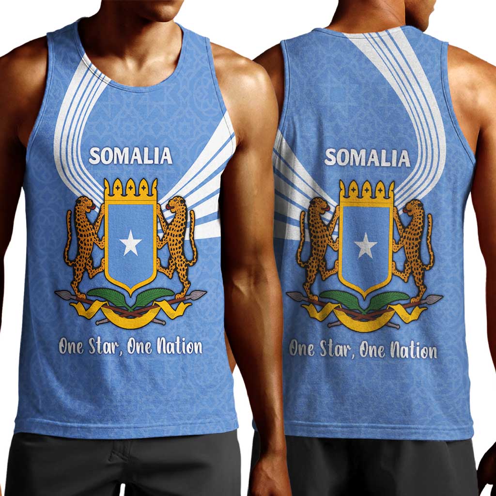 Somalia Men Tank Top with Coat of Arms One Star One Nation Blue White Spirit TS04