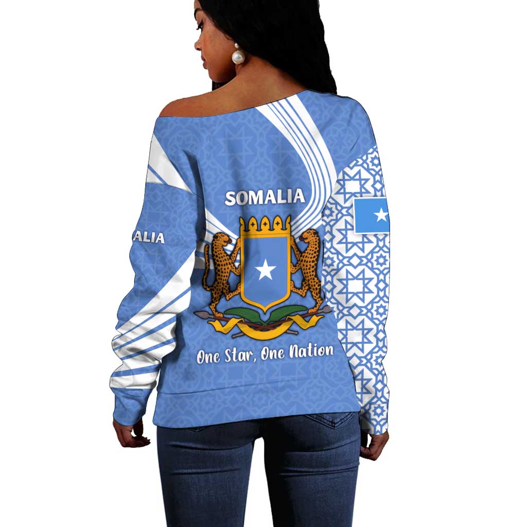 Somalia Off Shoulder Sweater with Coat of Arms One Star One Nation Blue White Spirit TS04