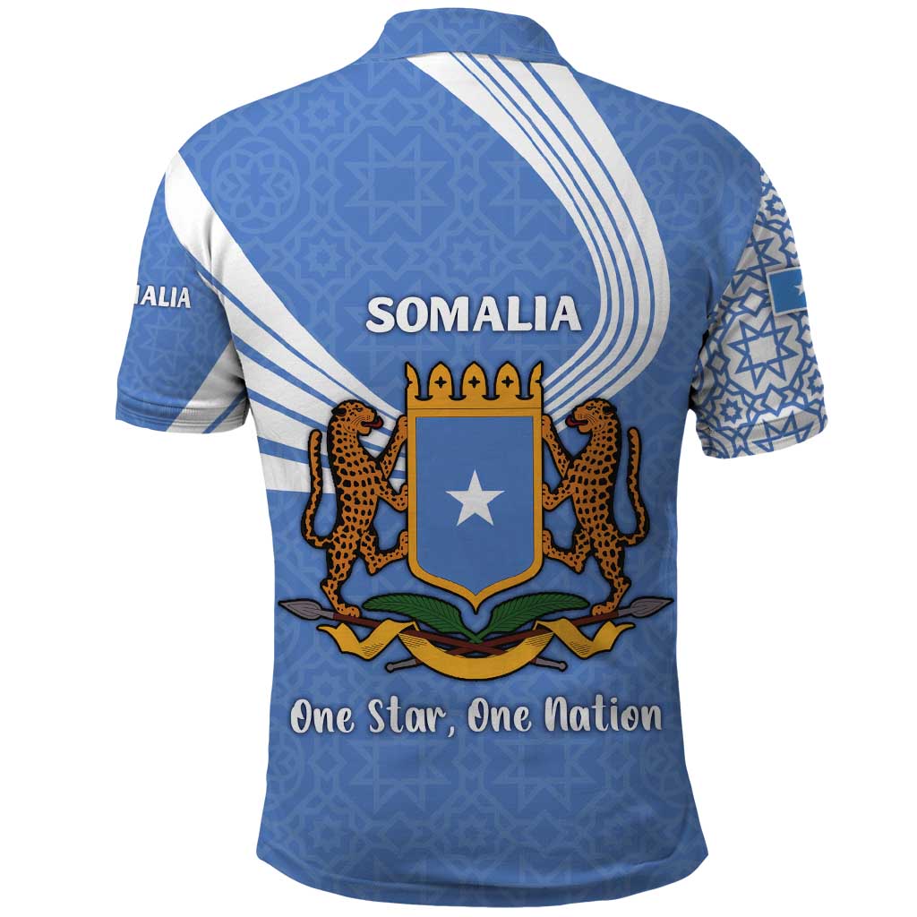 Somalia Polo Shirt with Coat of Arms One Star One Nation Blue White Spirit TS04