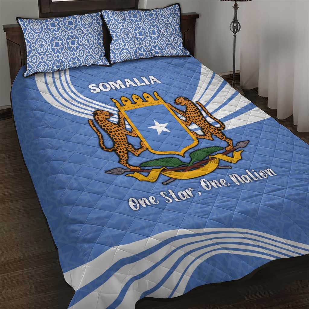 Somalia Quilt Bed Set with Coat of Arms One Star One Nation Blue White Spirit TS04
