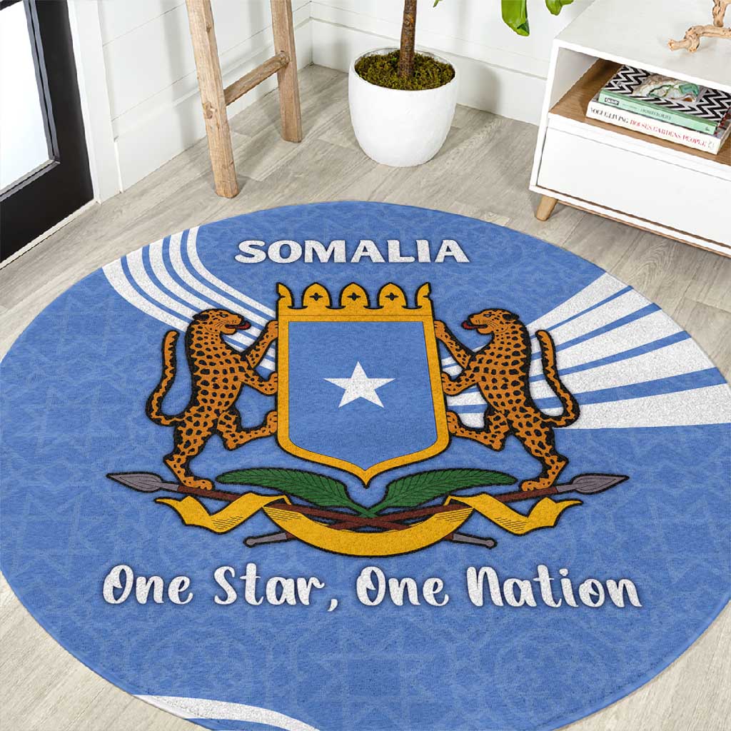 Somalia Round Carpet with Coat of Arms One Star One Nation Blue White Spirit TS04