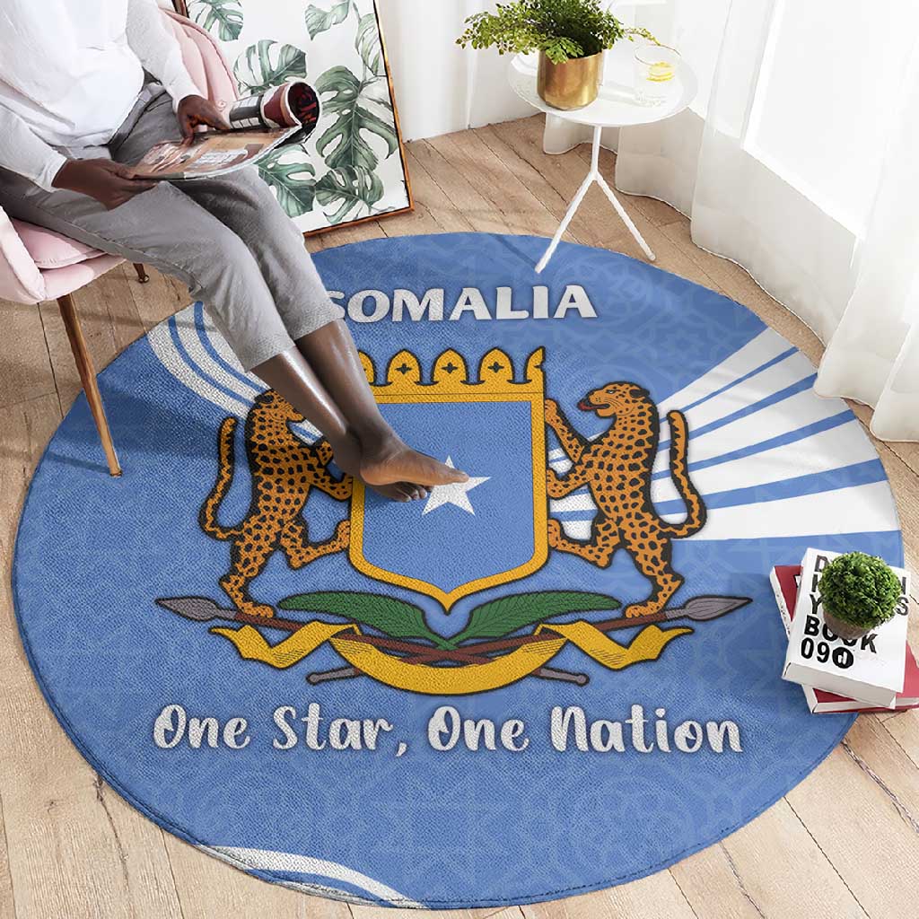 Somalia Round Carpet with Coat of Arms One Star One Nation Blue White Spirit TS04