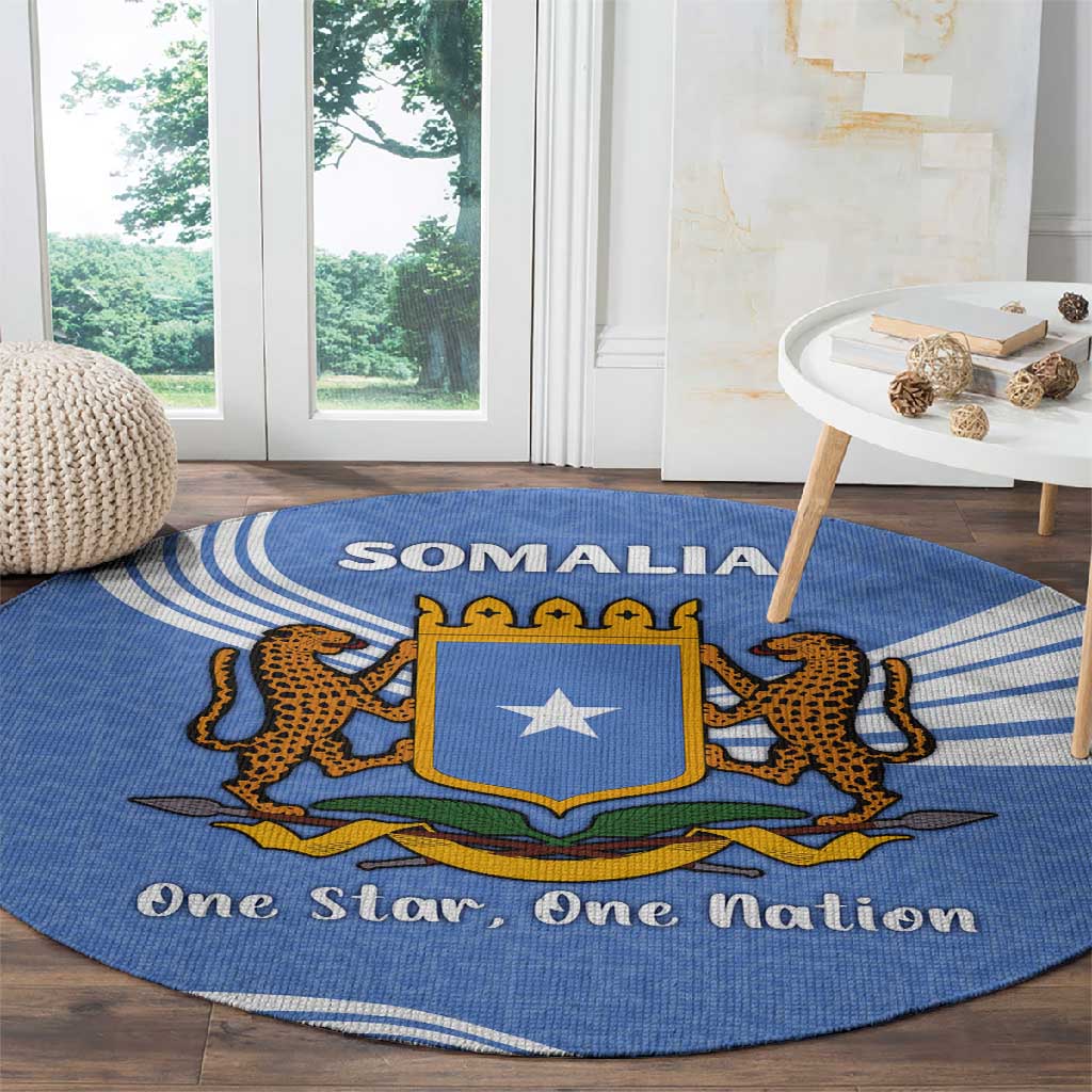 Somalia Round Carpet with Coat of Arms One Star One Nation Blue White Spirit TS04
