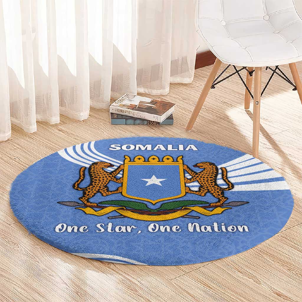 Somalia Round Carpet with Coat of Arms One Star One Nation Blue White Spirit TS04