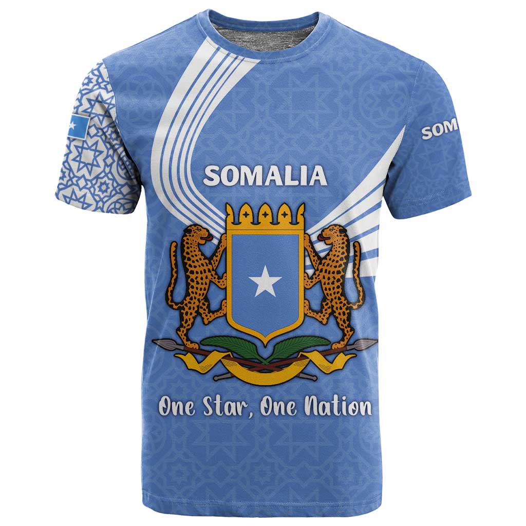 Somalia T shirt with Coat of Arms One Star One Nation Blue White Spirit TS04