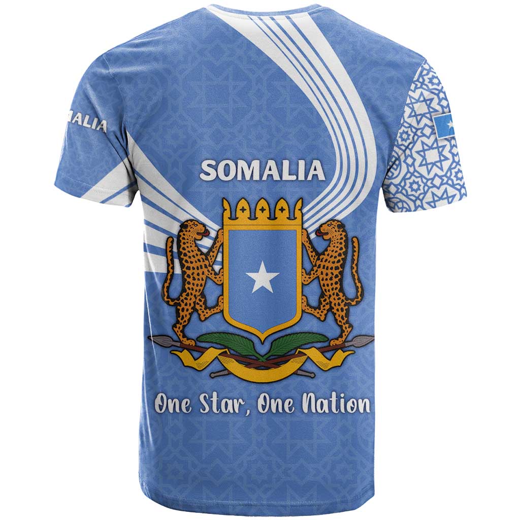 Somalia T shirt with Coat of Arms One Star One Nation Blue White Spirit TS04