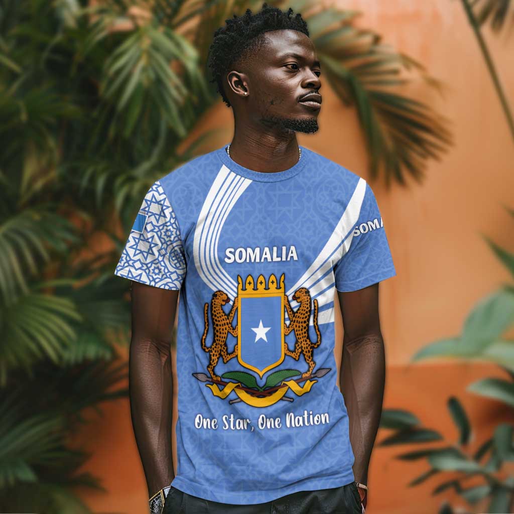 Somalia T shirt with Coat of Arms One Star One Nation Blue White Spirit TS04