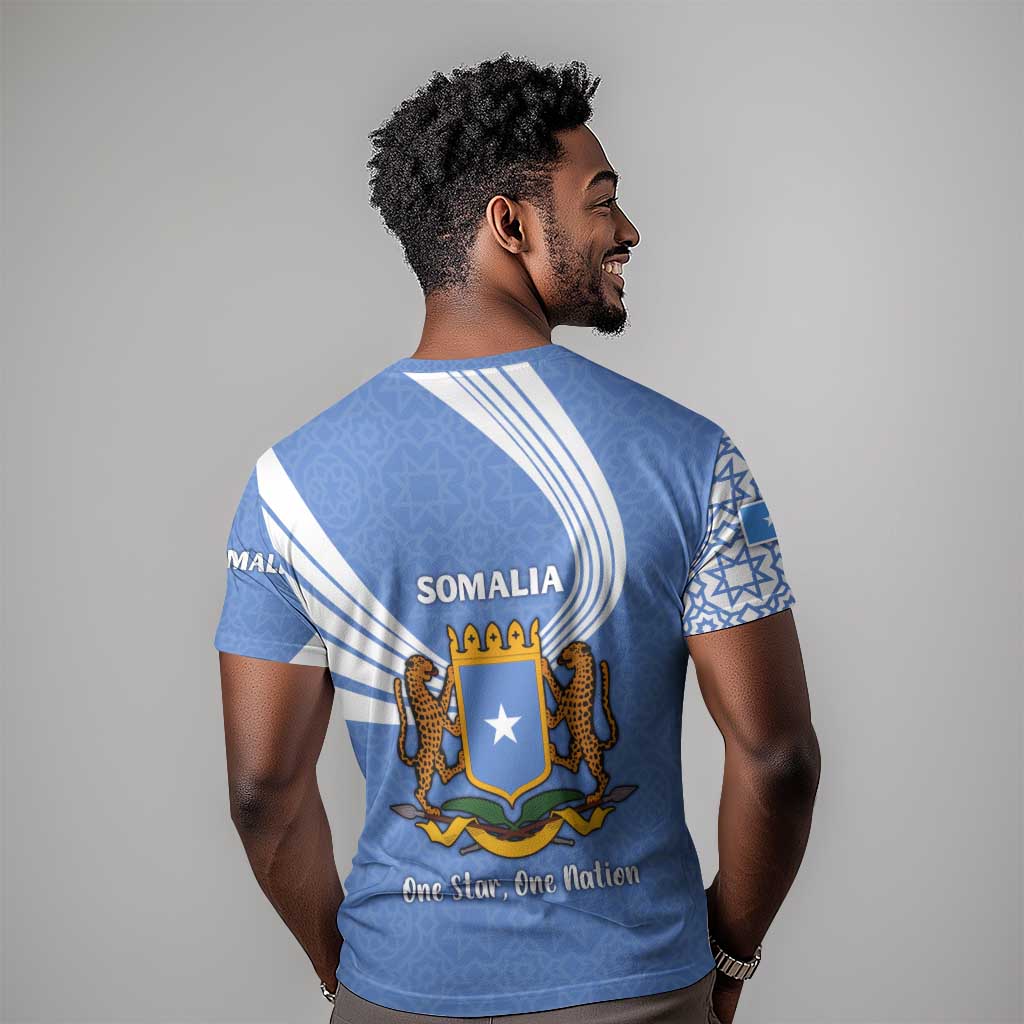 Somalia T shirt with Coat of Arms One Star One Nation Blue White Spirit TS04