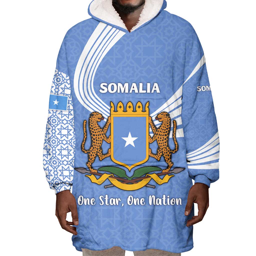 Somalia Wearable Blanket Hoodie with Coat of Arms One Star One Nation Blue White Spirit TS04