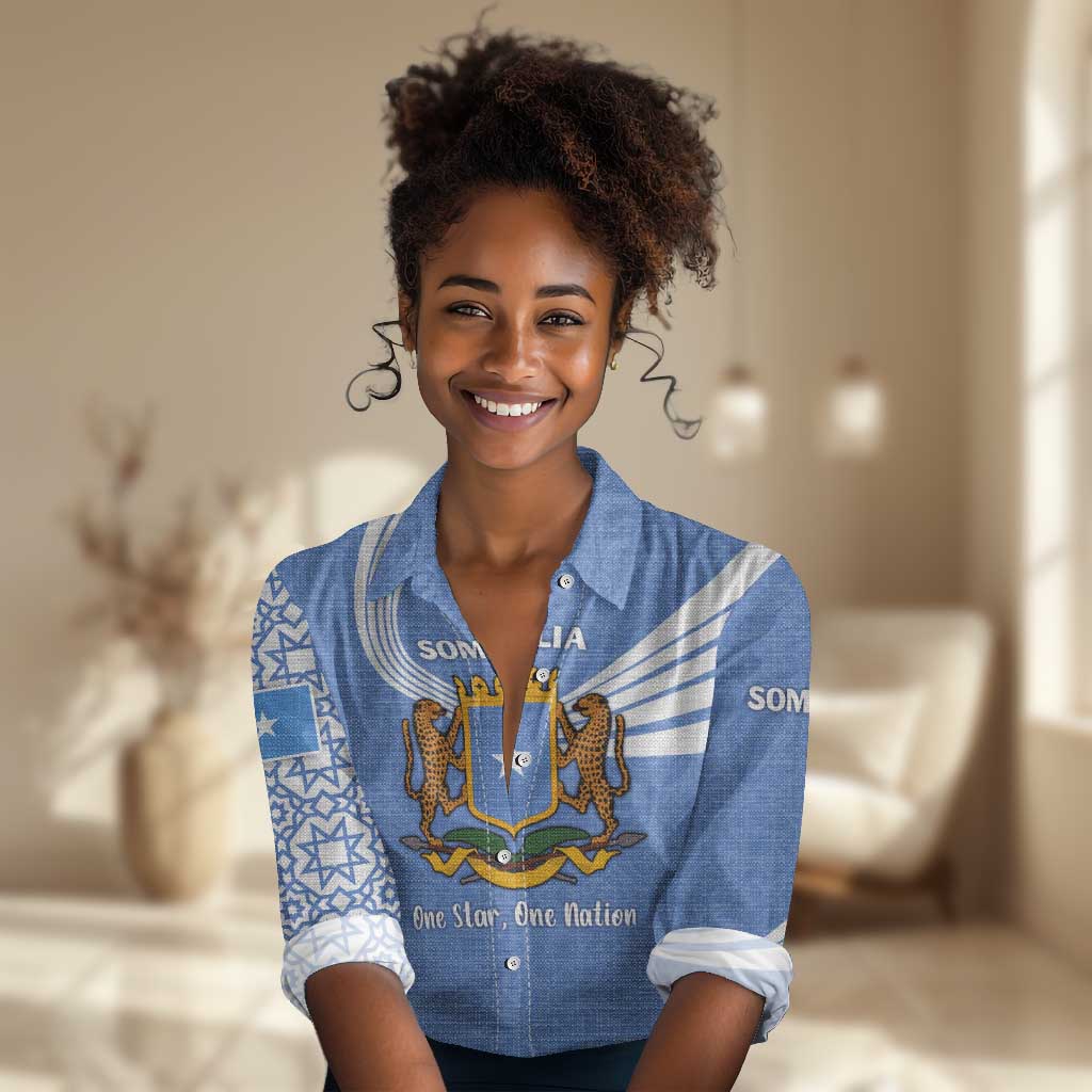 Somalia Women Casual Shirt with Coat of Arms One Star One Nation Blue White Spirit TS04