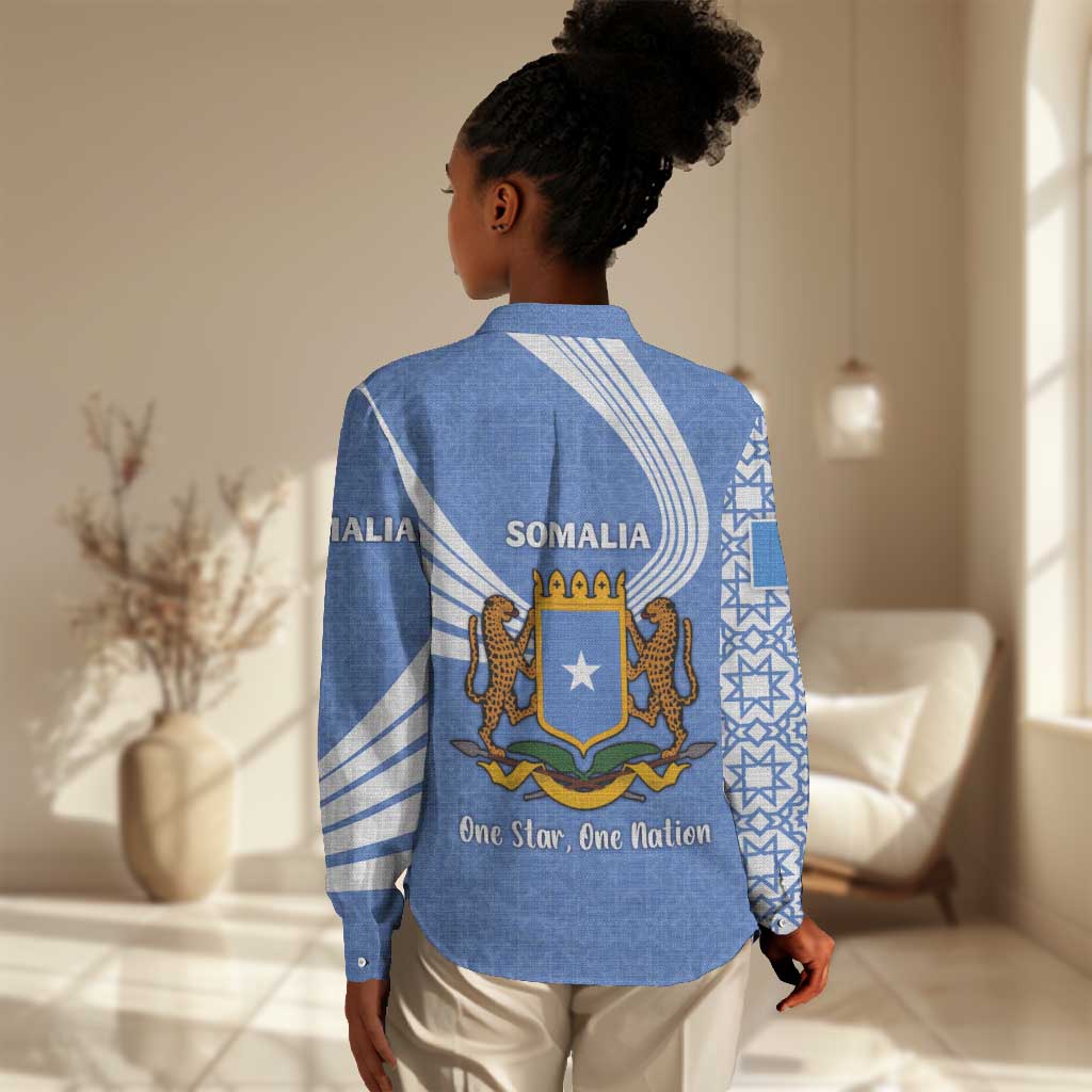 Somalia Women Casual Shirt with Coat of Arms One Star One Nation Blue White Spirit TS04