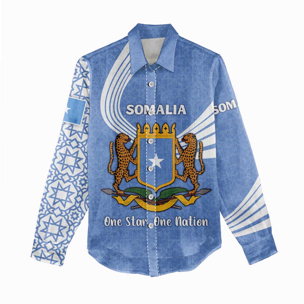 Somalia Women Casual Shirt with Coat of Arms One Star One Nation Blue White Spirit TS04