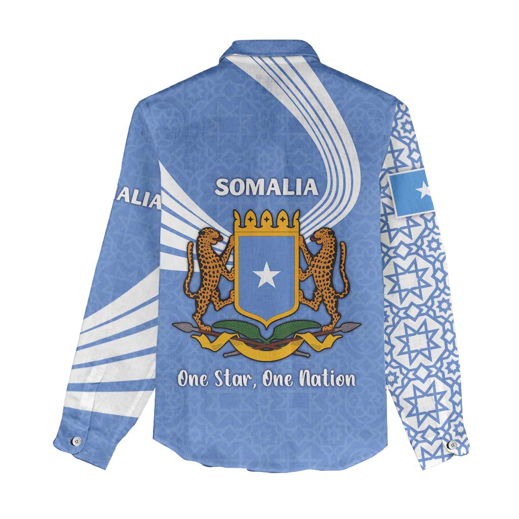 Somalia Women Casual Shirt with Coat of Arms One Star One Nation Blue White Spirit TS04