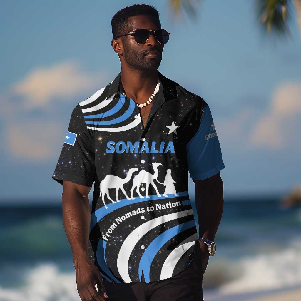 Somalia Hawaiian Shirt with From Nomads to Nation Camel Galaxy Flag Spirit TS04