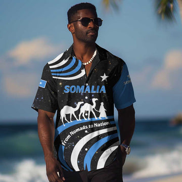 Somalia Hawaiian Shirt with From Nomads to Nation Camel Galaxy Flag Spirit TS04