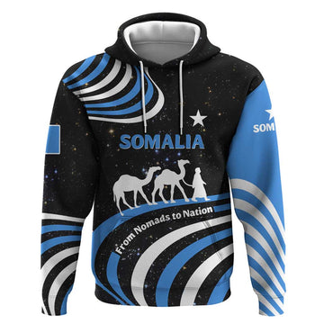 Somalia Hoodie with From Nomads to Nation Camel Galaxy Flag Spirit TS04