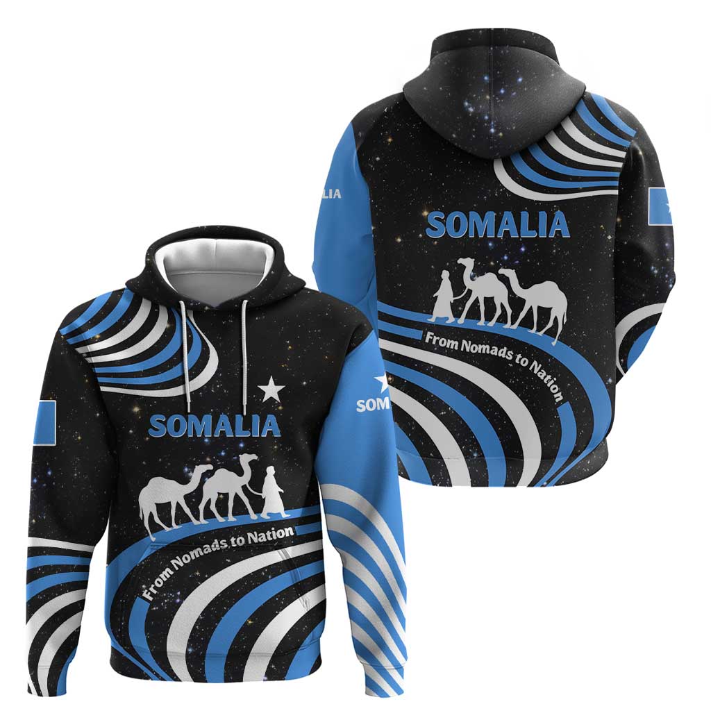 Somalia Hoodie with From Nomads to Nation Camel Galaxy Flag Spirit TS04