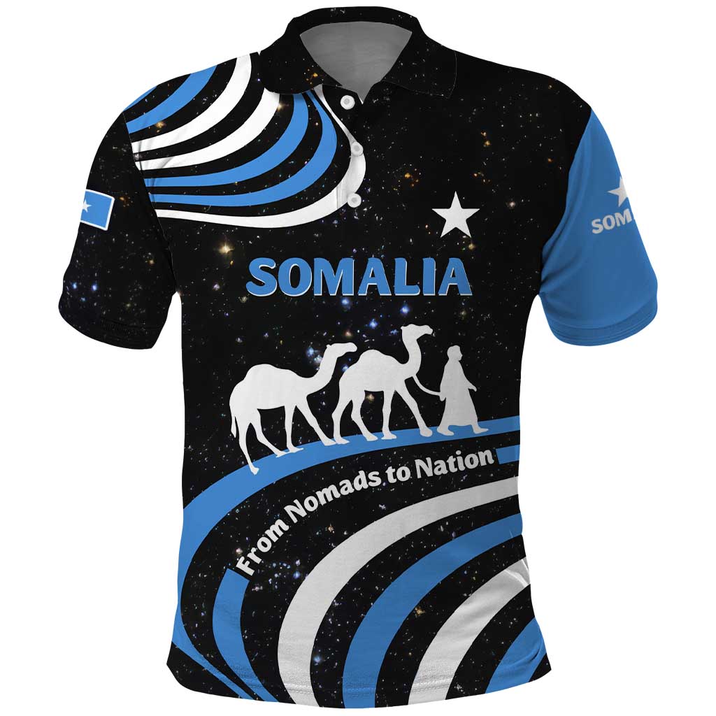 Somalia Polo Shirt with From Nomads to Nation Camel Galaxy Flag Spirit TS04