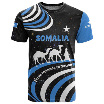 Somalia T shirt with From Nomads to Nation Camel Galaxy Flag Spirit TS04