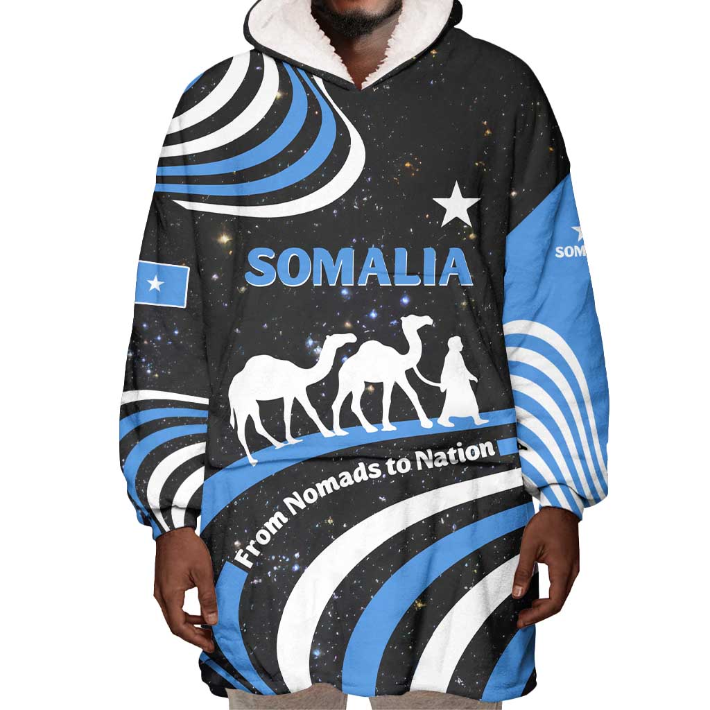 Somalia Wearable Blanket Hoodie with From Nomads to Nation Camel Galaxy Flag Spirit TS04