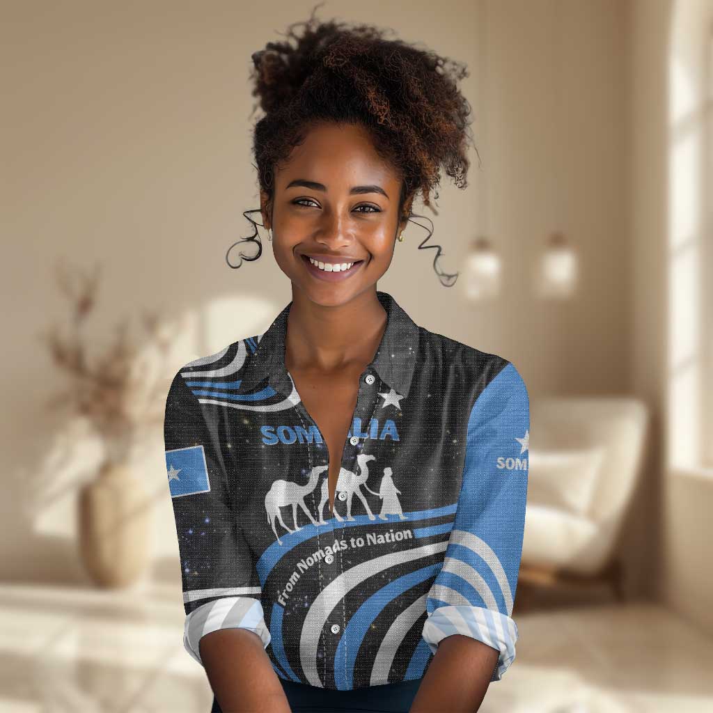 Somalia Women Casual Shirt with From Nomads to Nation Camel Galaxy Flag Spirit TS04