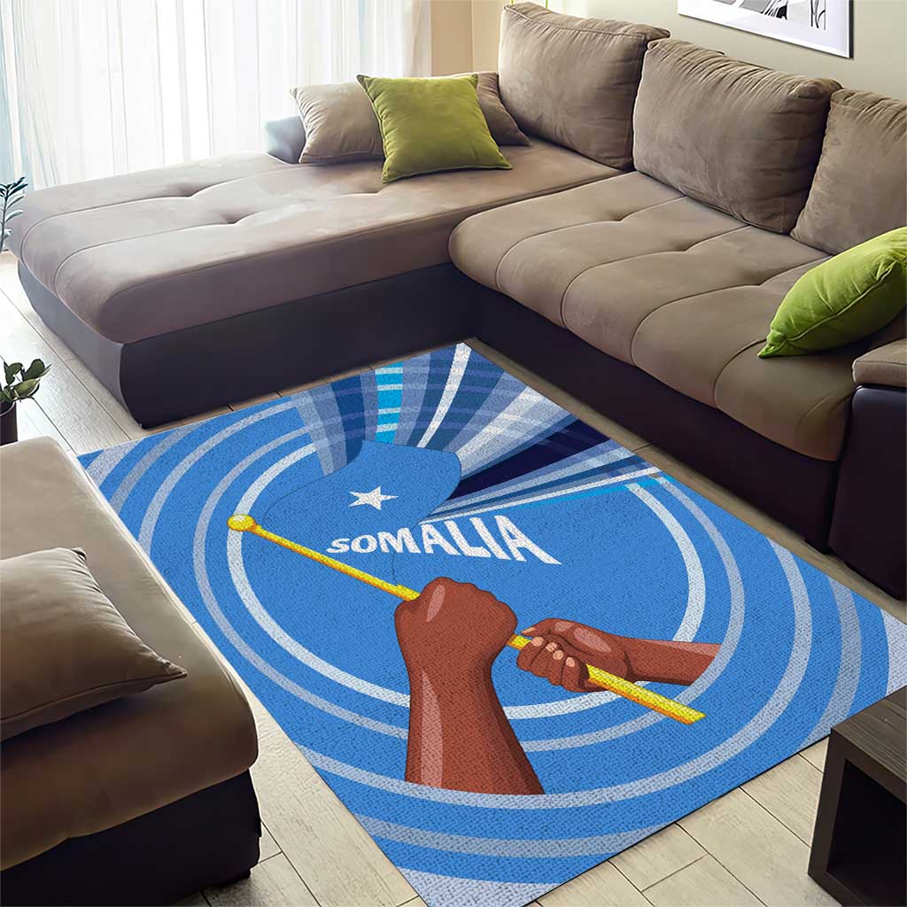 Somalia Area Rug with Raised Fist Flag Blue Unity Wave Spirit TS04