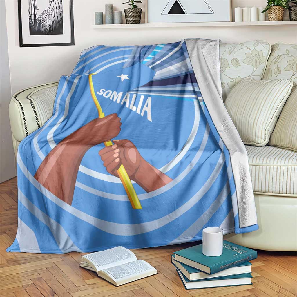 Somalia Blanket with Raised Fist Flag Blue Unity Wave Spirit TS04