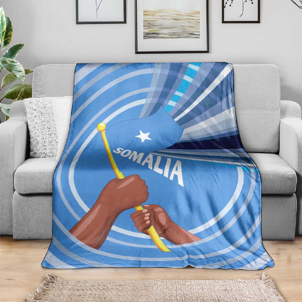 Somalia Blanket with Raised Fist Flag Blue Unity Wave Spirit TS04