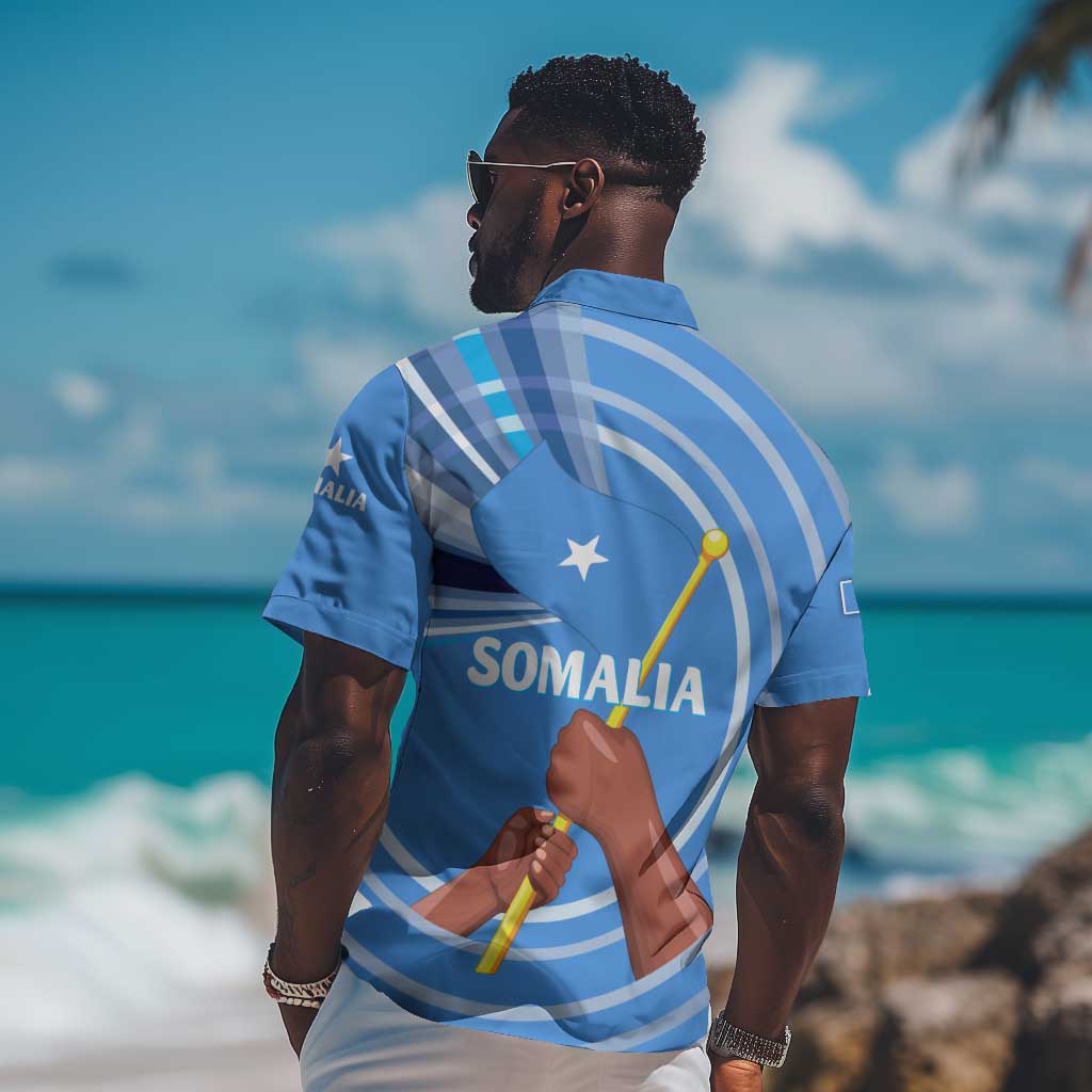 Somalia Hawaiian Shirt with Raised Fist Flag Blue Unity Wave Spirit TS04