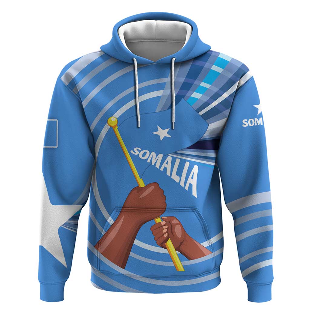 Somalia Hoodie with Raised Fist Flag Blue Unity Wave Spirit TS04