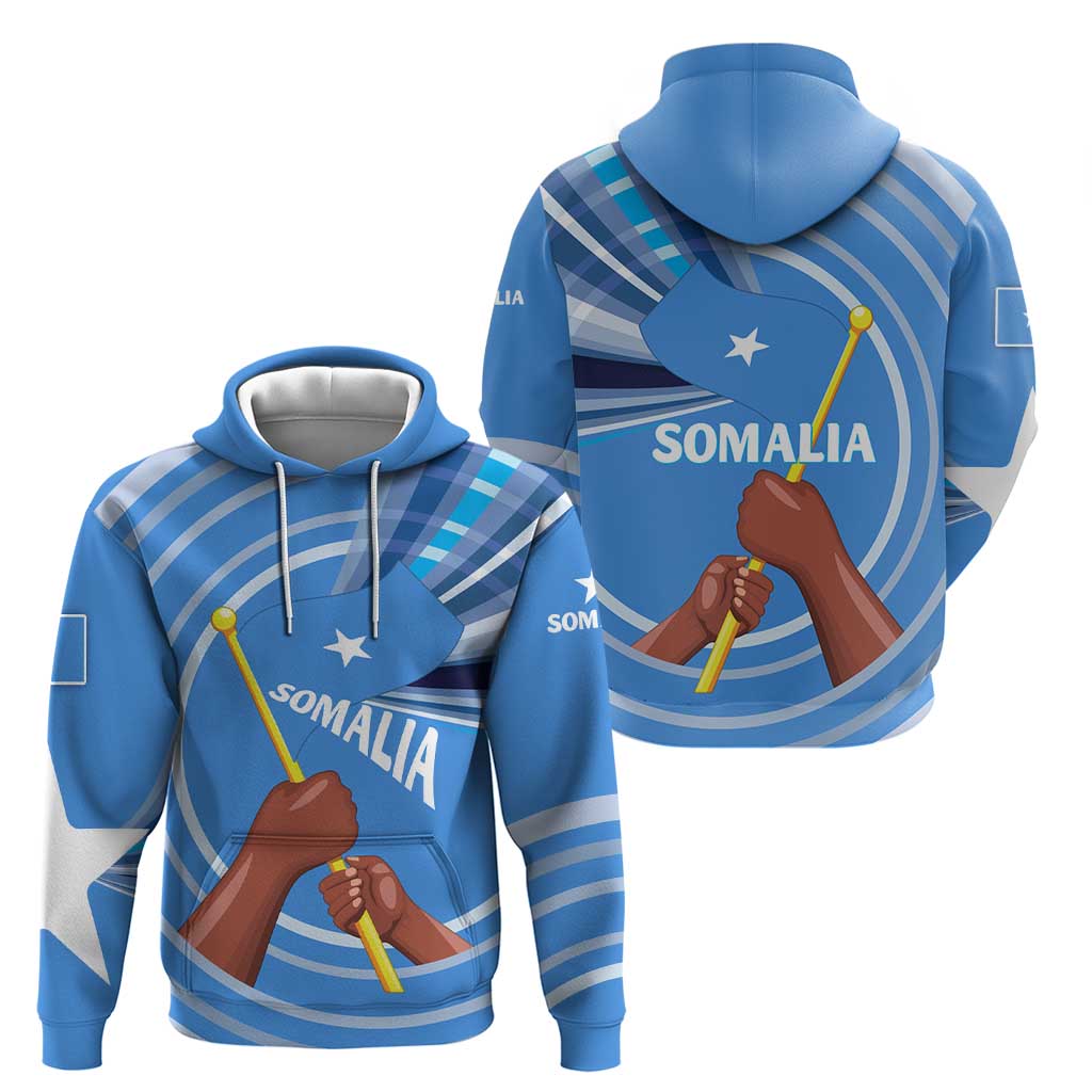 Somalia Hoodie with Raised Fist Flag Blue Unity Wave Spirit TS04